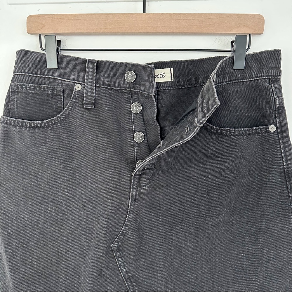 Madewell High Waist Button Front Rigid Denim A-Line Skirt Black Lunar | 28 - Picture 5 of 13